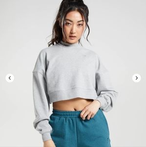 Gymshark Light Gray Core Marl Rest Day Sweats Cropped Pullover Size Small